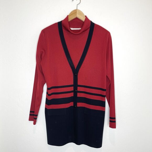 Exclusively Misook 2 Piece Blazer Cardigan Tank Set Womens XS Small Red Knit - Picture 1 of 9